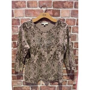 Allyson Whitmore Y2K Shirt Women's Size M V-neck 3/4 Sleeve Floral Paisley